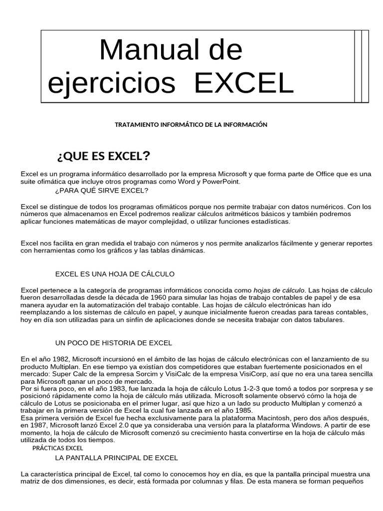 Manual de Ejercicios de Excel | PDF | Microsoft Excel | Hoja de cálculo
