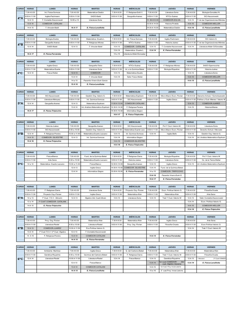Horario Secundaria Superior 2024 | PDF