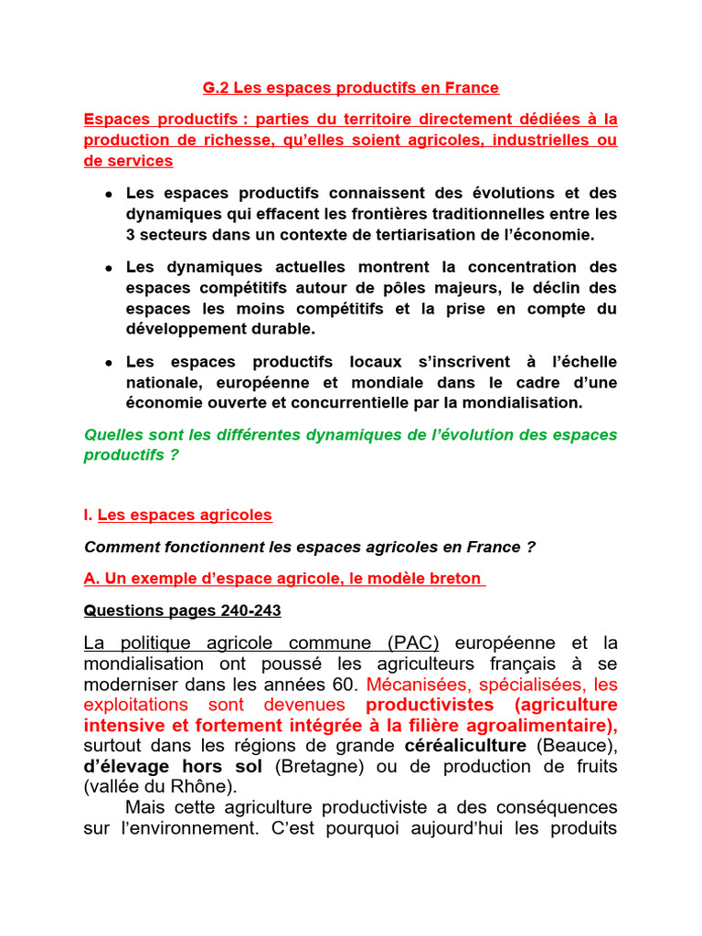 Carte des espaces productifs en France | PDF | Agriculture | Airbus