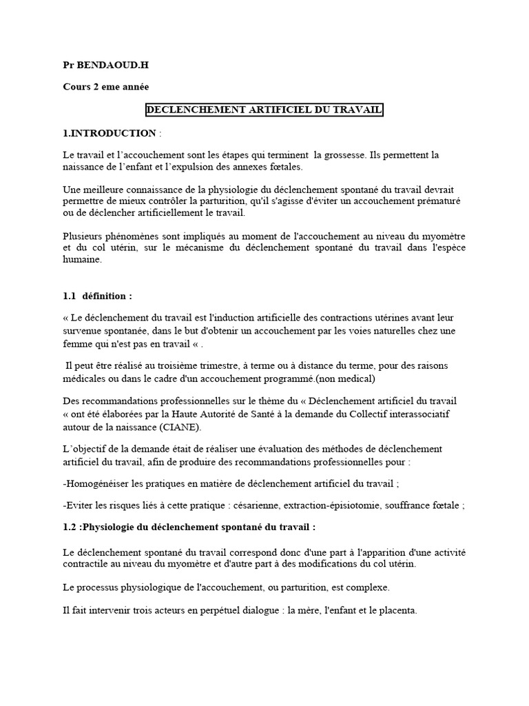 Déclenchement Artificiel du Travail : Guide | PDF | Accouchement ...