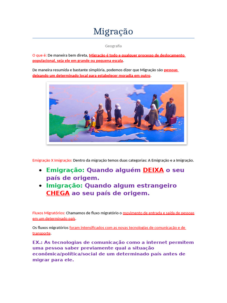 Tipos e Fluxos de Migração Explicados | PDF | Migração humana | Imigração