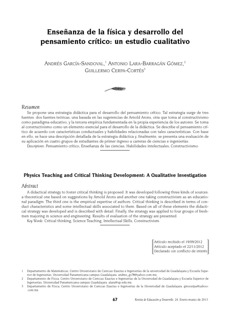 Enseñanza de Física y Desarrollo Del Pensamiento Crítico | PDF ...