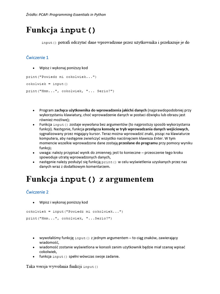 06 Python - Podstawy - Funkcja Input | PDF