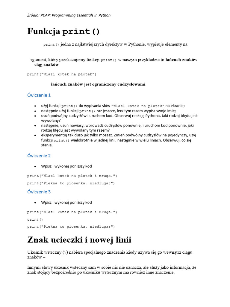 01 Python - Podstawy - Funkcja Print | PDF
