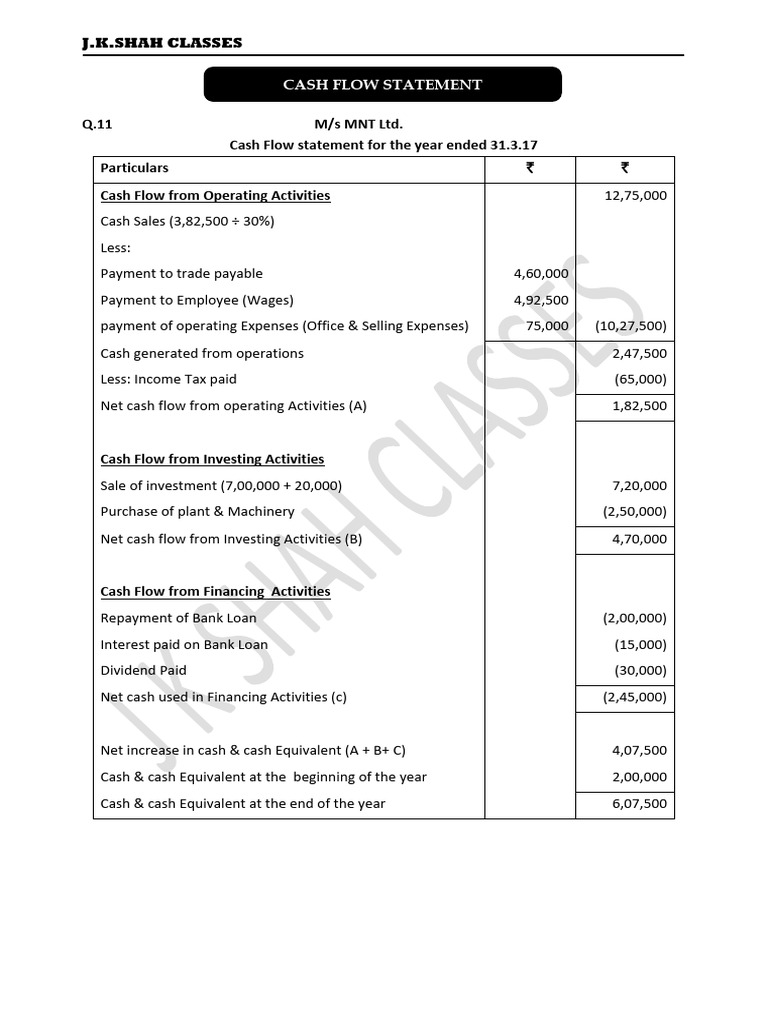 Cash Flow Statement Examples for CA | PDF | Income Statement | Cash ...
