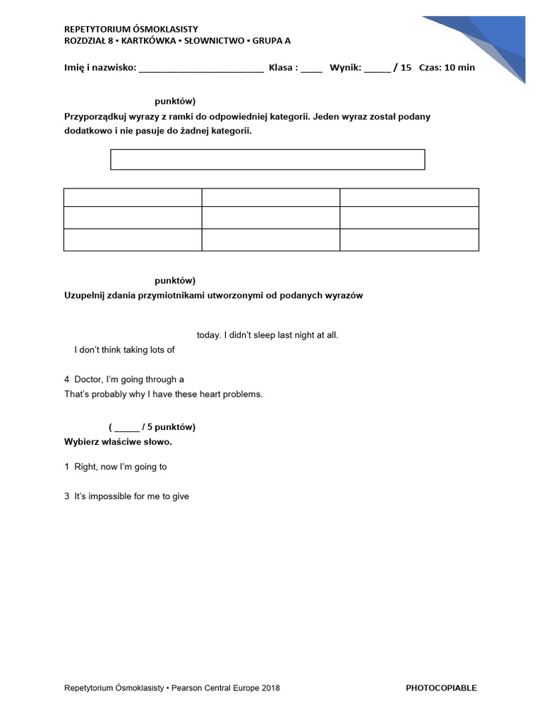 REP8 Unit 8 A Short Test Vocab | PDF