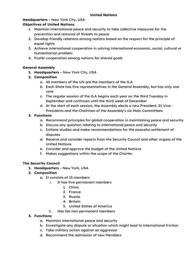 Overview of United Nations Objectives and Structure | PDF | United ...
