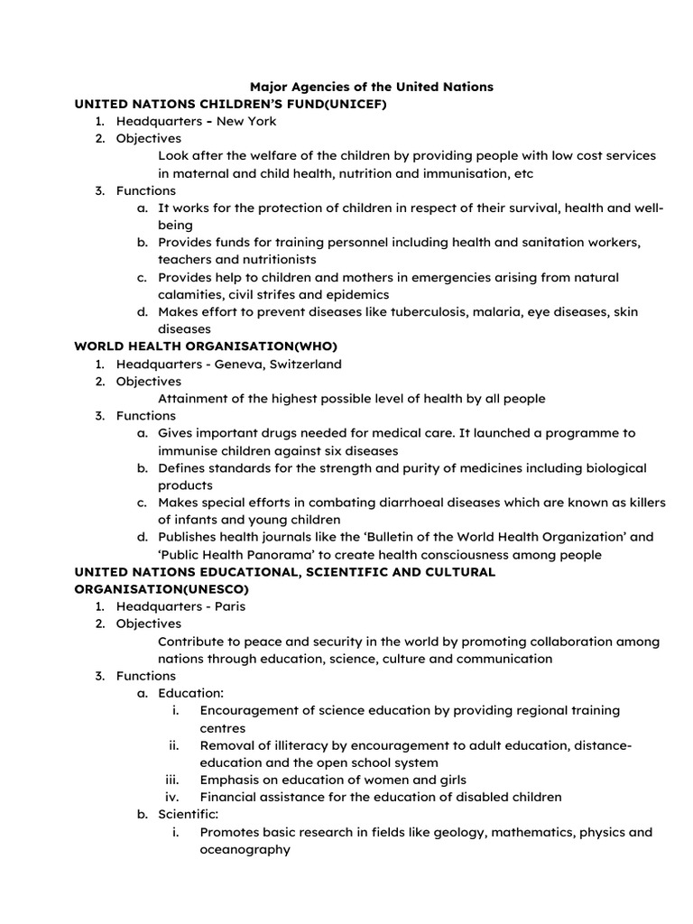 H14 - Major Agencies of The United Nations | PDF | World Health ...