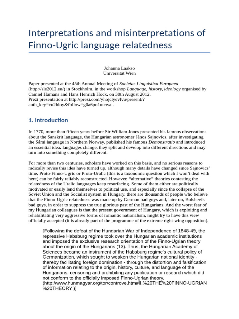 Laakso 2012 - Intepretations and Misinterpretations of Finno-Ugric ...