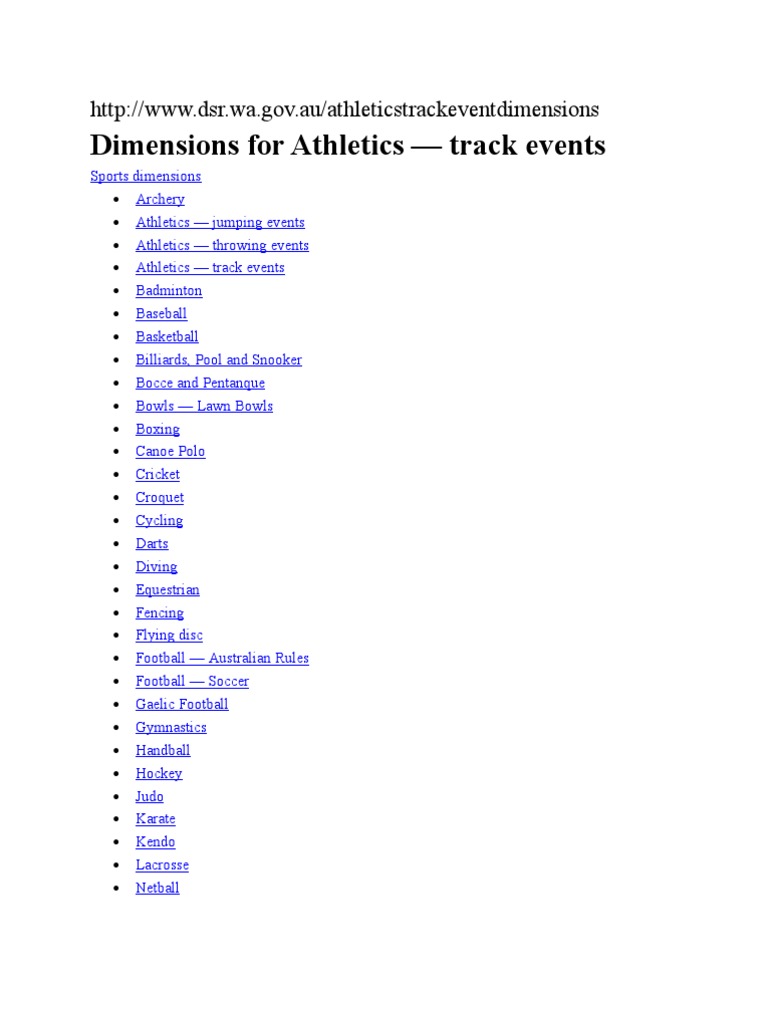 Dimensions For Athletics | PDF | Track And Field | Gymnastics