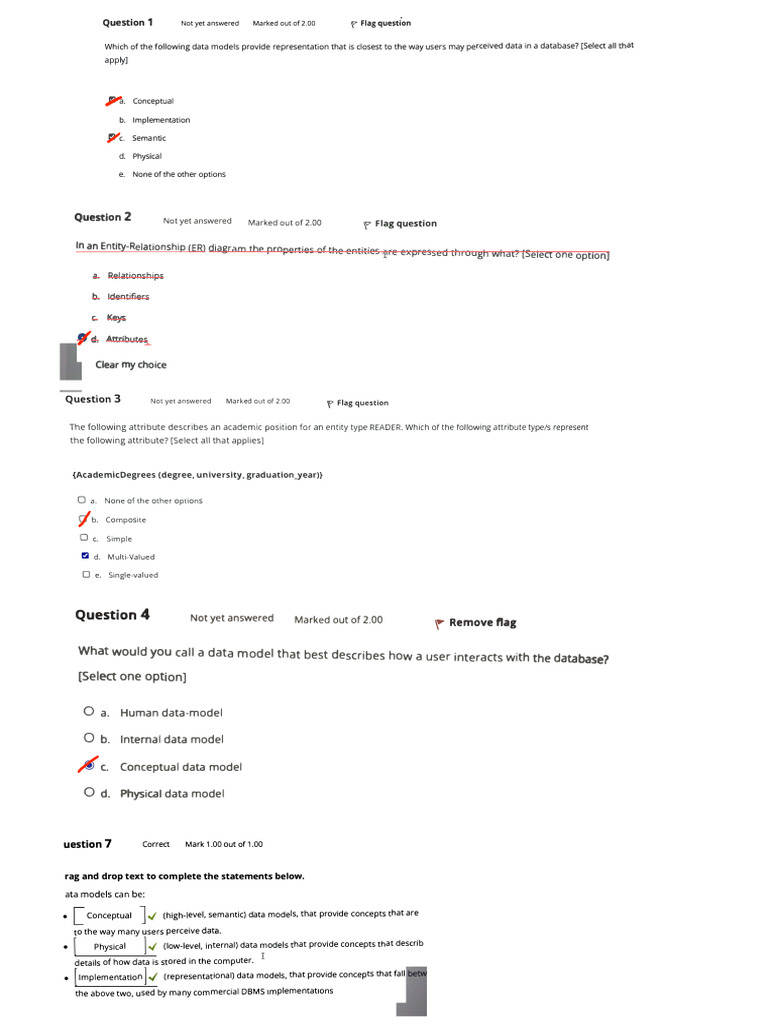 Database Models and ER Diagrams Quiz | PDF | Data Model | Conceptual Model