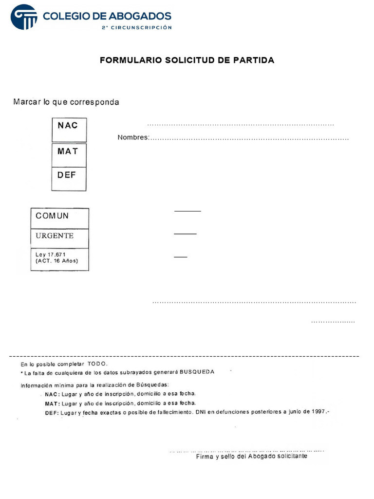Formulario Partidas 2022 | PDF