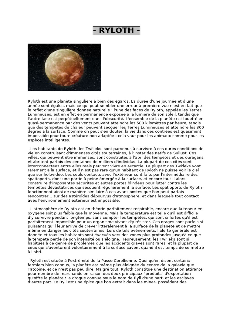 Ryloth : Planète des Twi'leks et du Ryll | PDF | Empire galactique ...