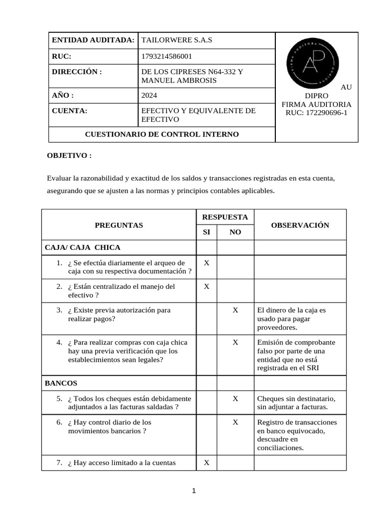 Auditoría de Control Interno en Tailorwere S.A.S | PDF | Auditoría ...