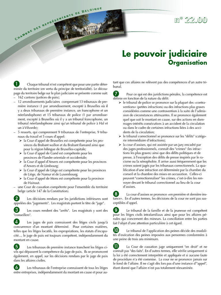 Organisation du Pouvoir Judiciaire en Belgique | PDF | Juge | Loi publique