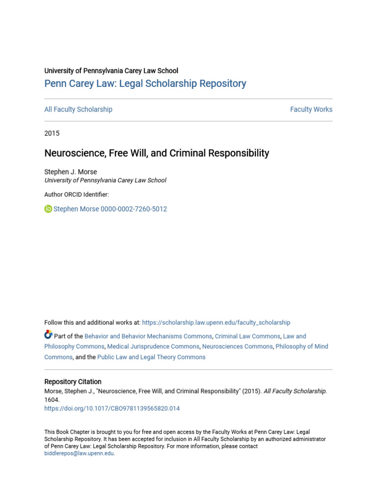 Neuroscience Free Will and Criminal Responsibility | PDF | Free Will ...