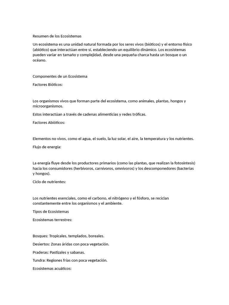 Resumen de Ecosistemas y su Importancia | PDF | Ecosistema | Suelo