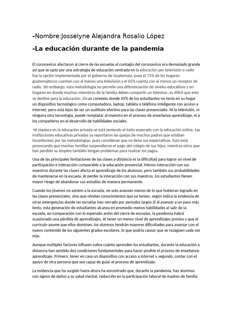 Impacto de la pandemia en la educación en Guatemala | PDF | Aprendizaje ...