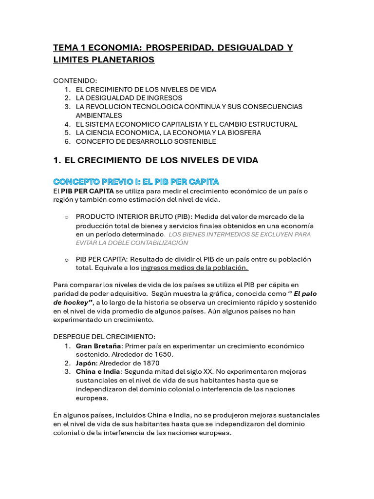 Tema 1 Economía | PDF | Producto Interno Bruto | Capitalismo