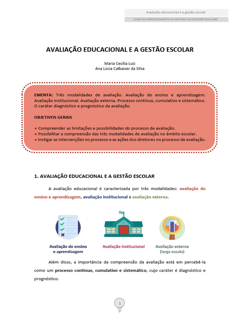 Avaliação Educacional e A Gestão Escolar - Sala 09 | PDF | Aprendizado ...