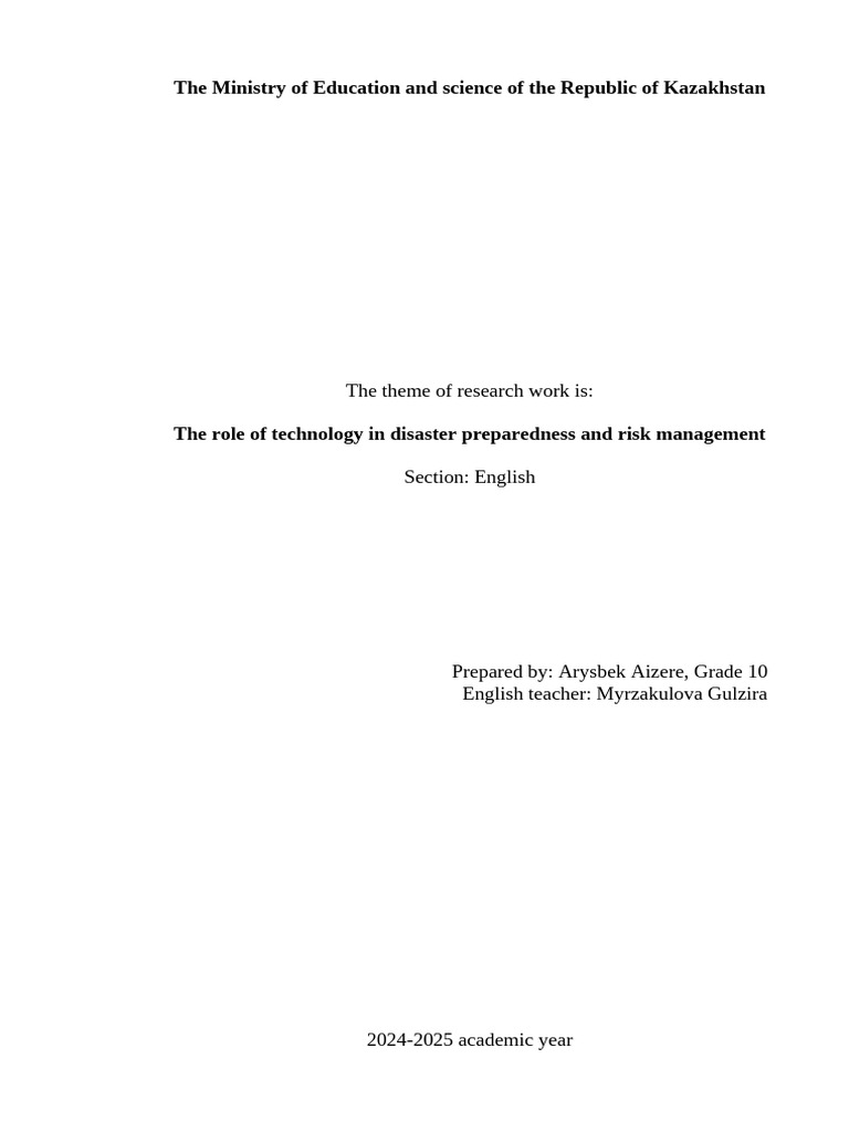 The Role of Technology in Disaster Preparedness and Risk Management ...