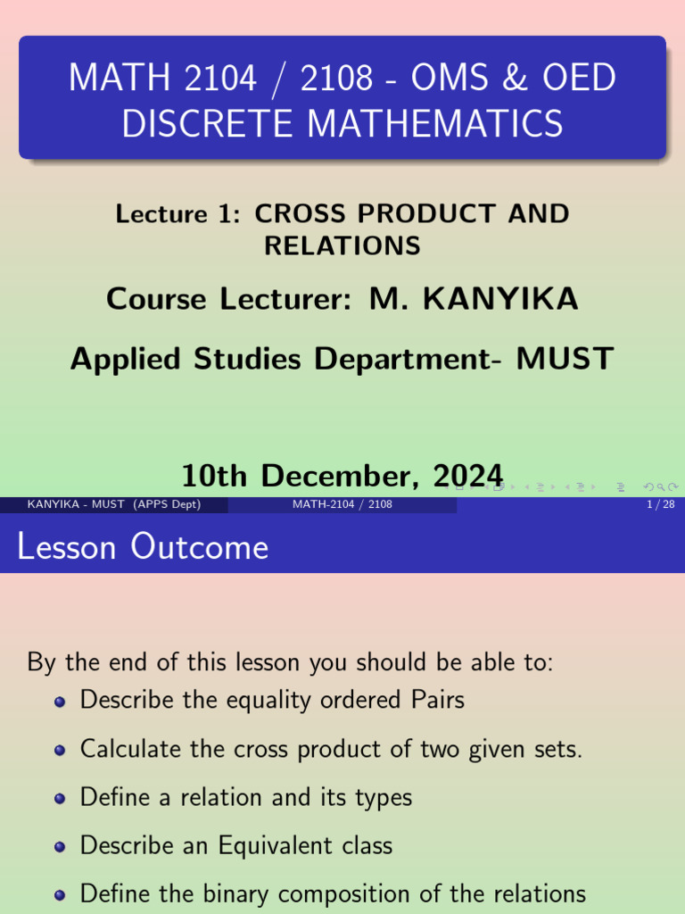 2024-2025 ODEL DISCRETE MATH LECTURE 1 | PDF | Mathematics ...