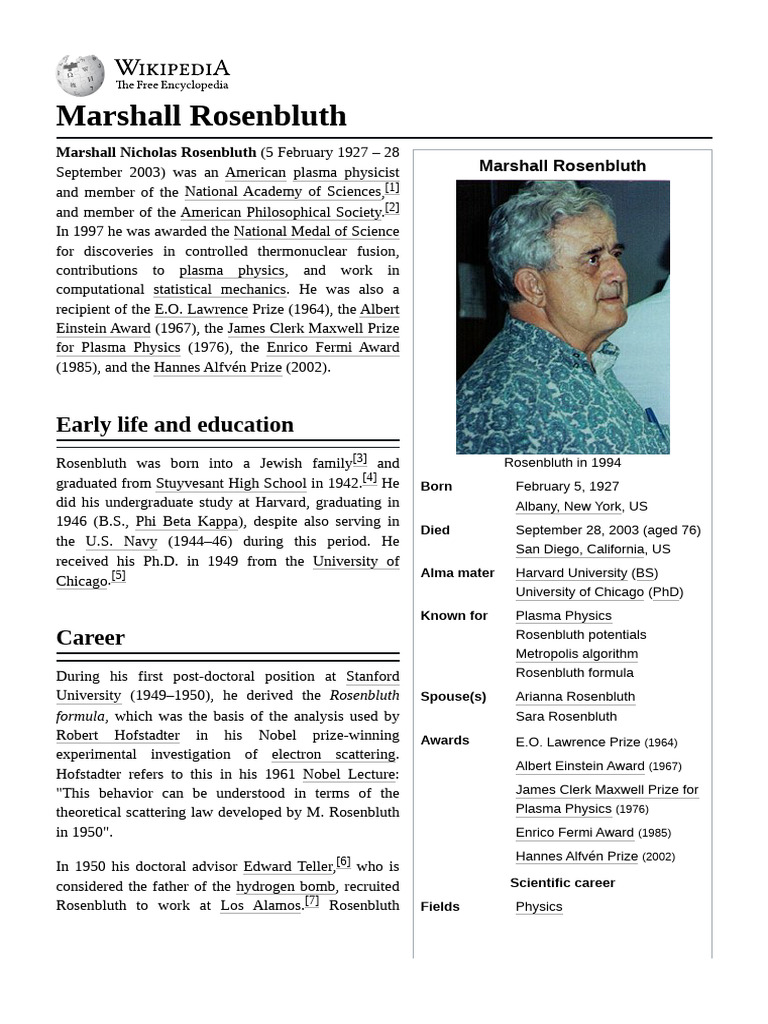 Marshall Rosenbluth: Plasma Physics Pioneer | PDF | Physical Sciences