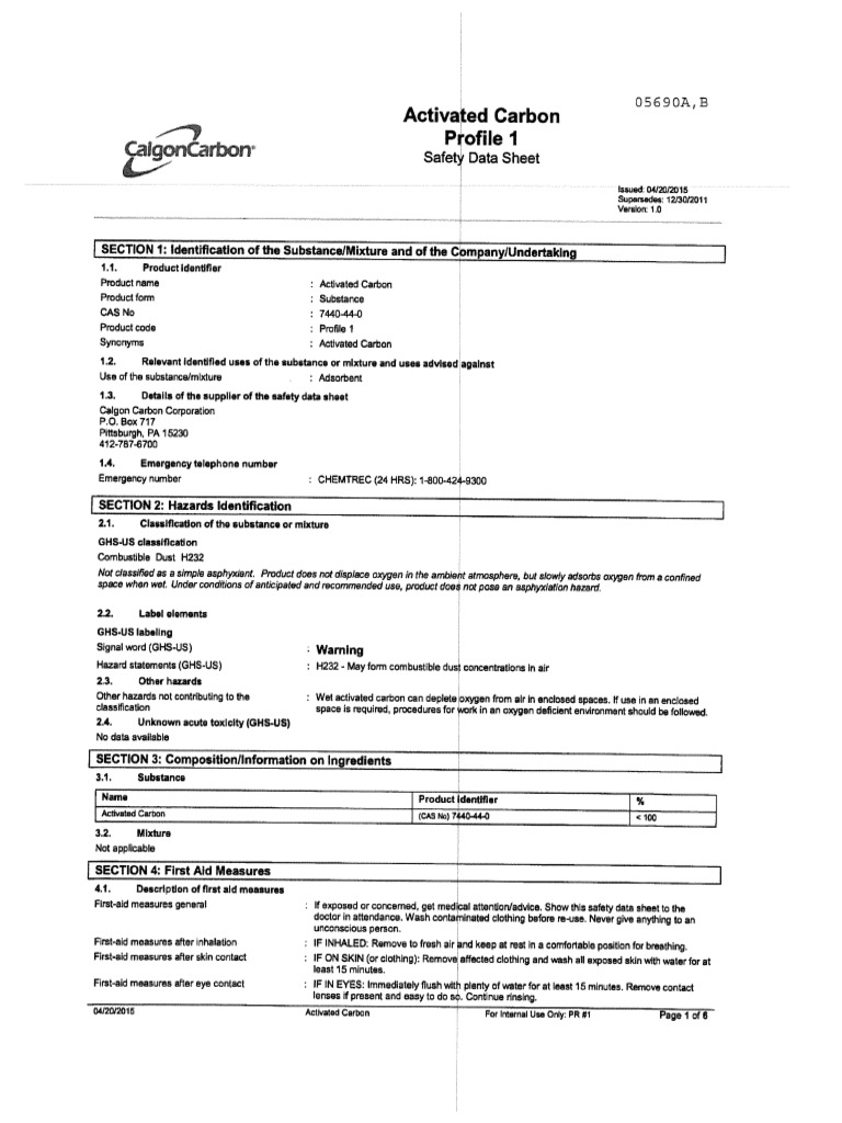 Activated Carbon Safety Data Sheet | PDF | Dangerous Goods | Silicon ...