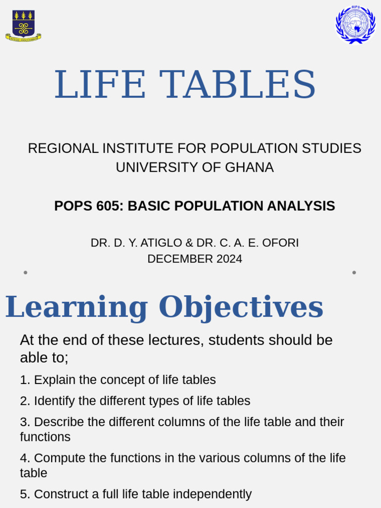 POPS 605 - Life Tables - Class.2024.25 | PDF | Demography | Applied ...