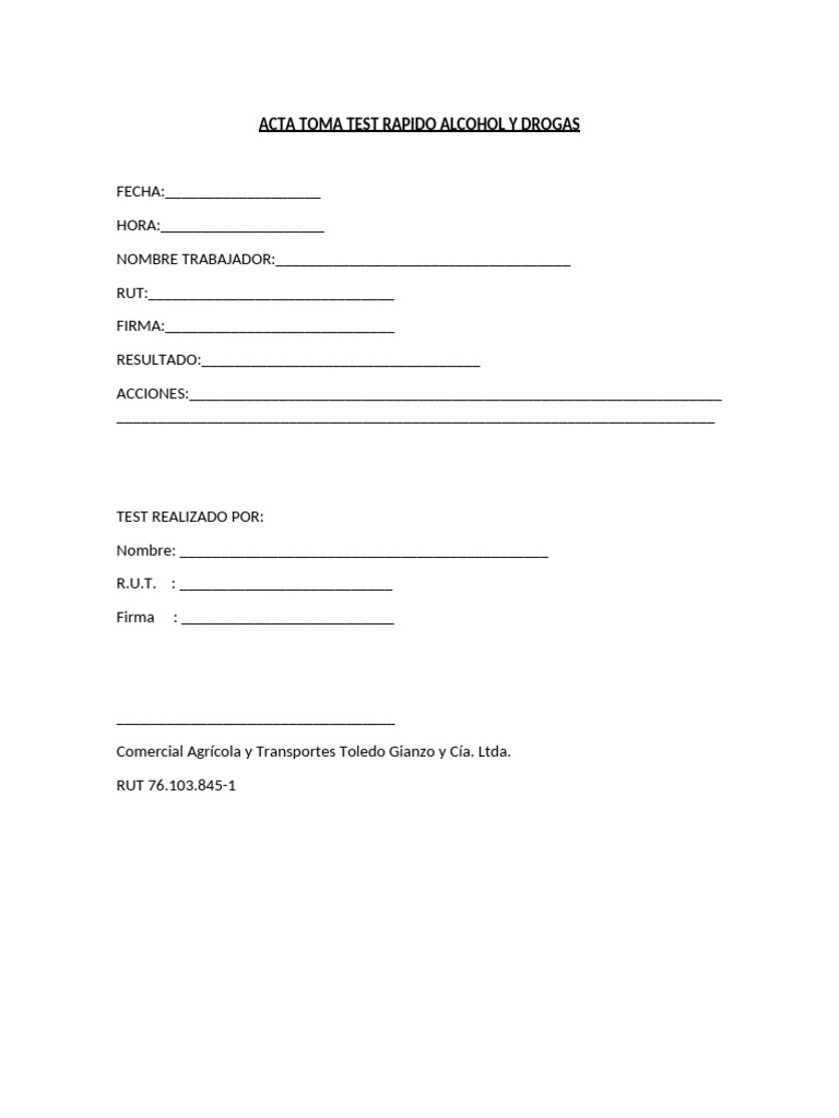 Acta Test Rápido Alcohol y Drogas | PDF