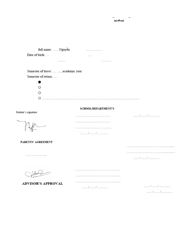 IU Temporary Leave Request Form | PDF | Vietnam