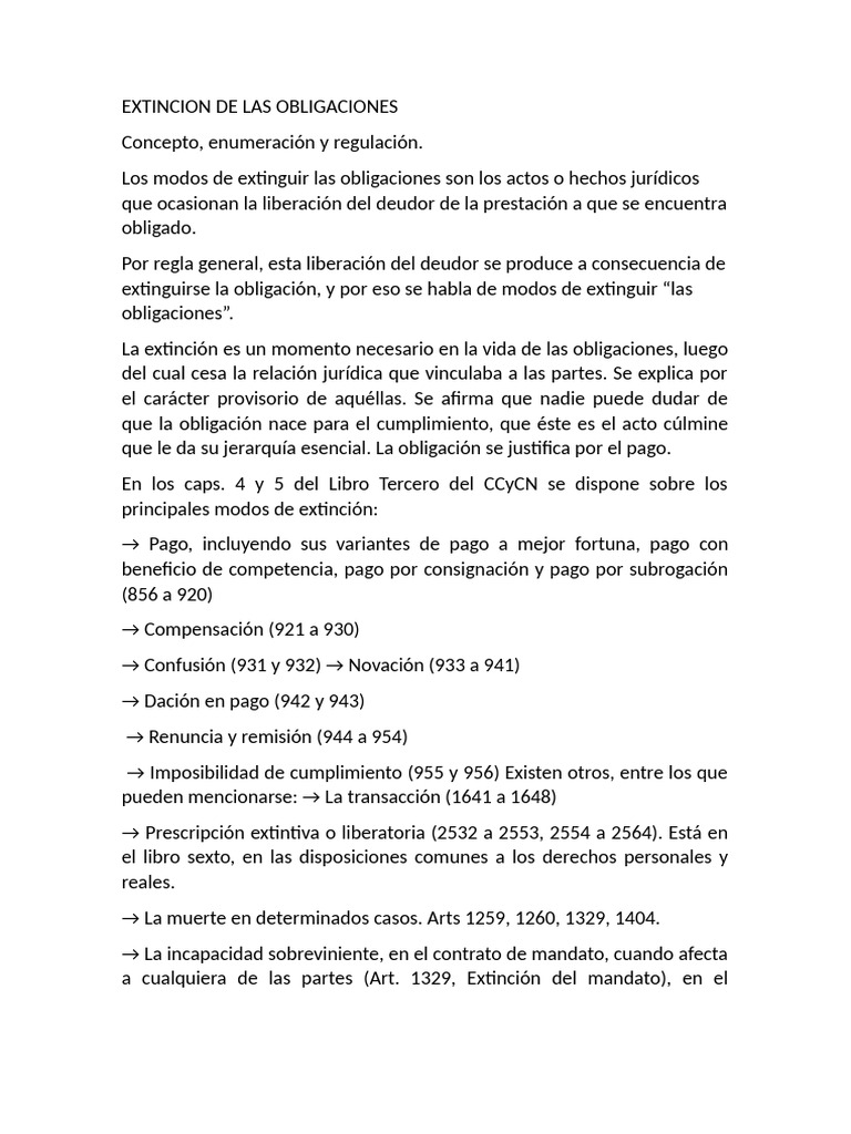 Modos de Extincion de Las Obligaciones Pago | PDF | Pagos | Dinero