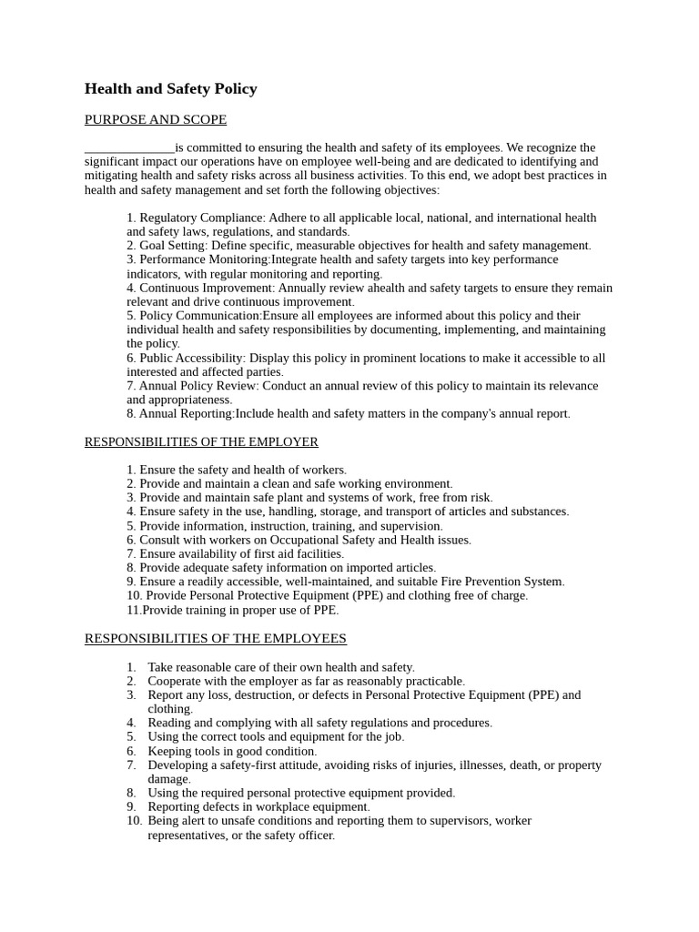 Health and Safety Program Template | PDF | Occupational Safety And ...
