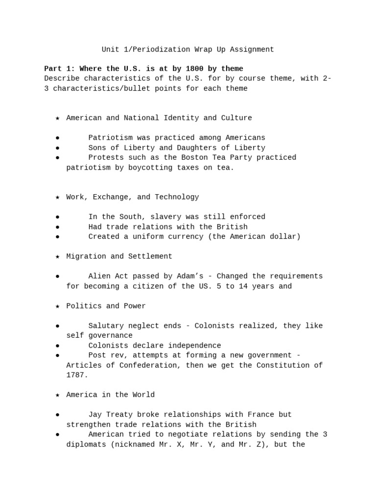 U.S. Characteristics by 1800: Themes & Events | PDF | Federalist Party ...