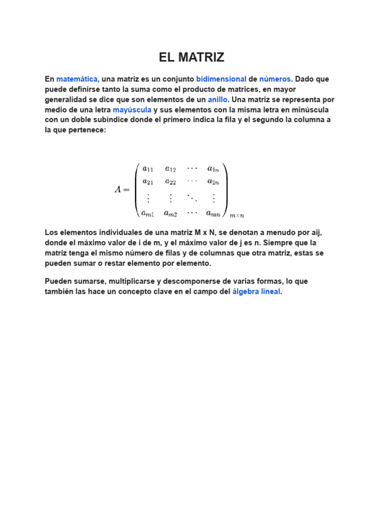 El Matriz | PDF | Matriz (Matemáticas) | Valores propios y vectores propios