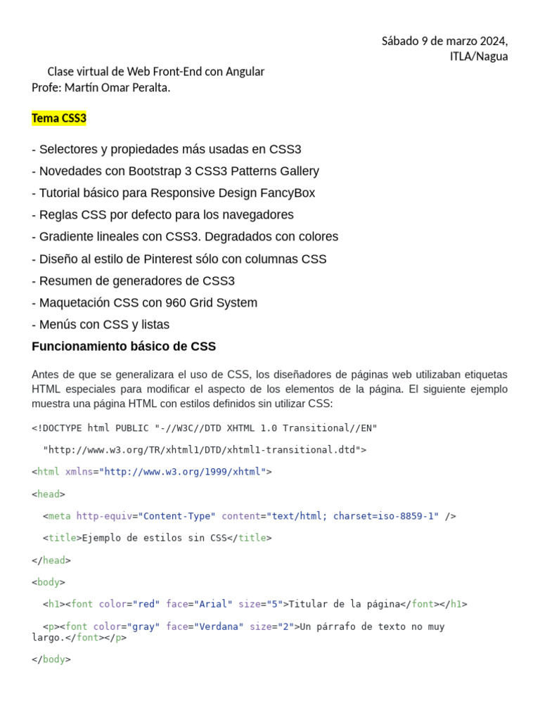 Clase de CSS3: Fundamentos y Aplicaciones | PDF | HTML | Desarrollo web