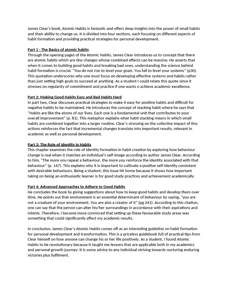 Atomic Habit Book Review | PDF | Habits | Behavioural Sciences