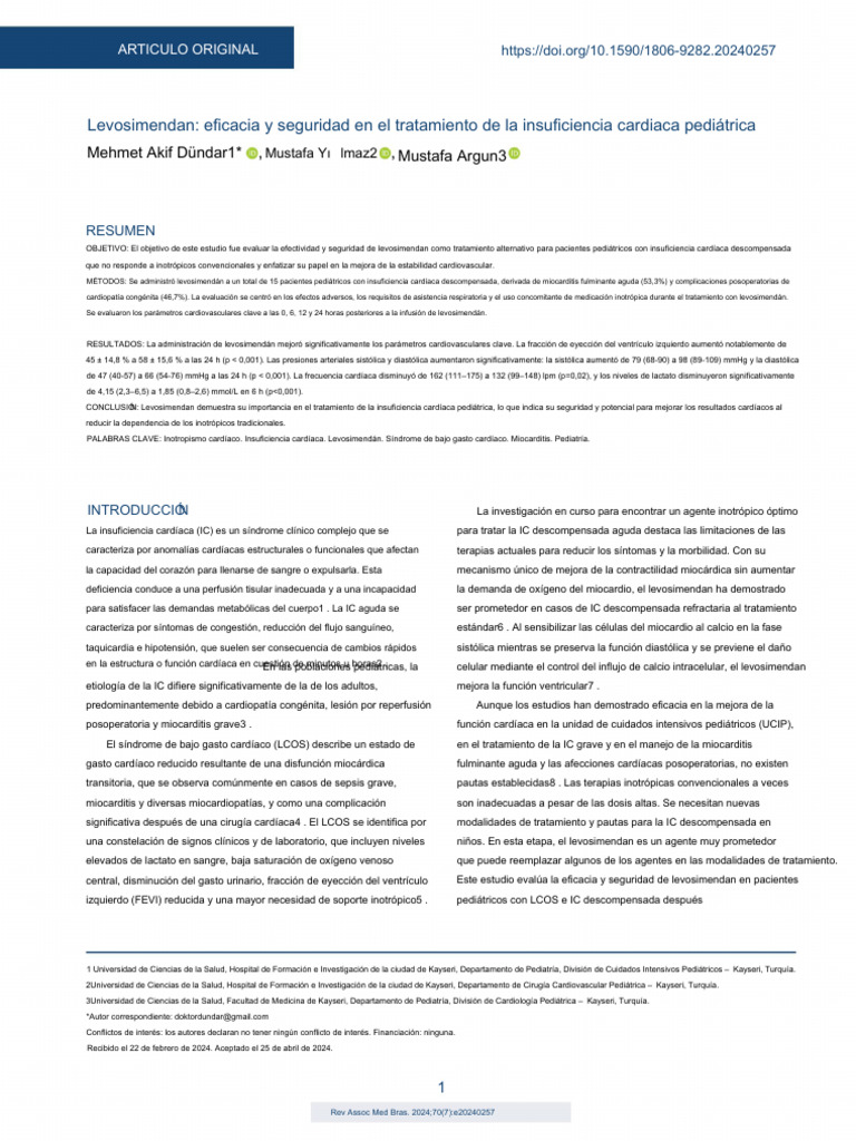 Levosimendan Efficacy and Safety in Pediatric Heart Failure Treatment ...