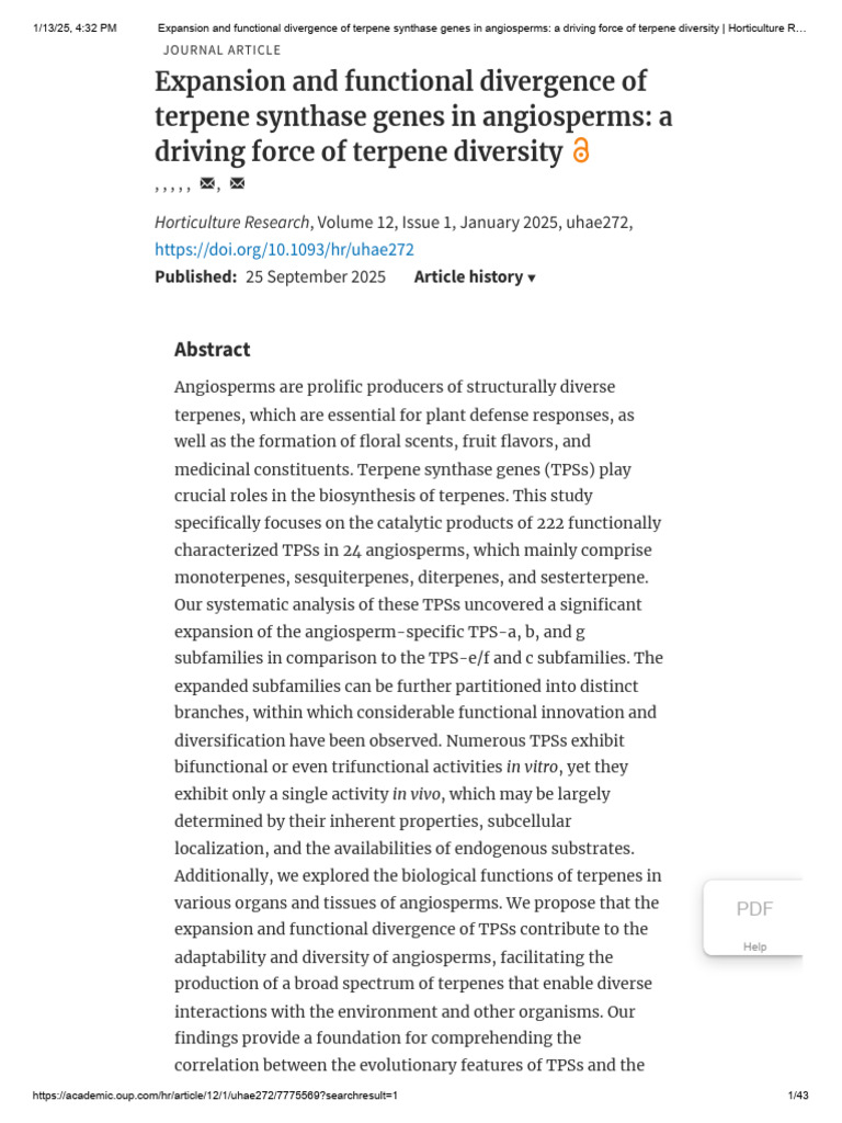 Terpene Synthase Gene Expansion in Angiosperms | PDF | Biology