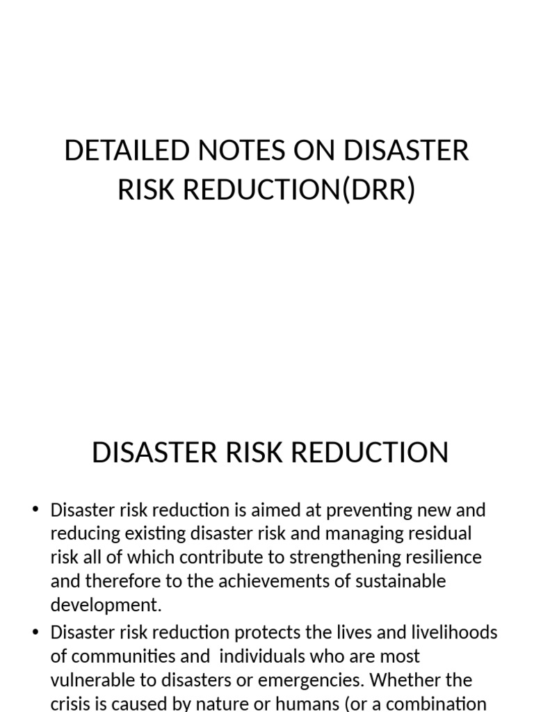 DETAILED NOTES ON DISASTER RISK REDUCTION (DRR) Final 1 | PDF ...