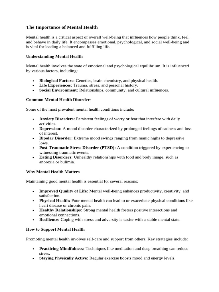 Understanding Mental Health Importance | PDF | Mental Health | Mental ...