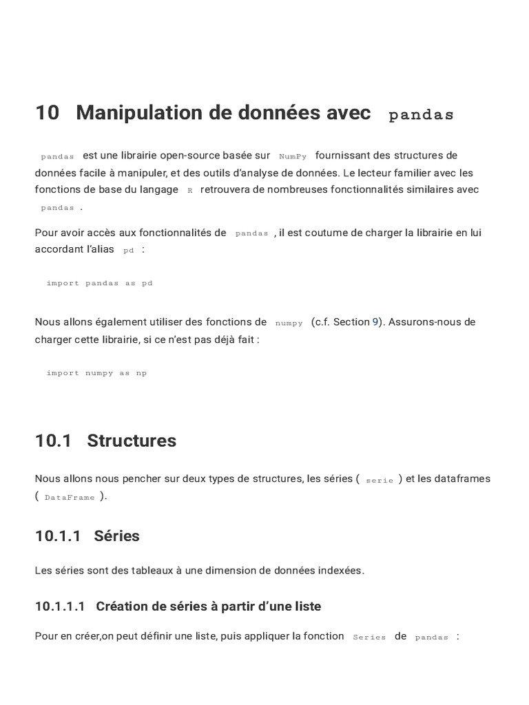 Manipulation de données avec pandas | PDF