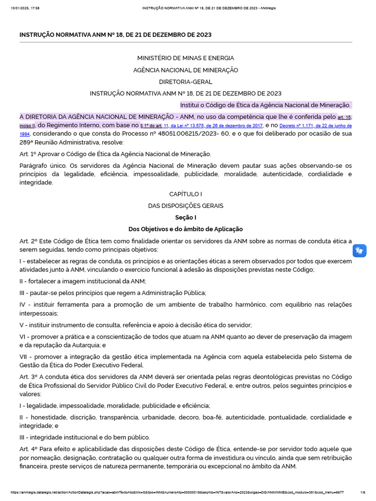 Código de Ética da ANM 2023 | PDF | Administração pública
