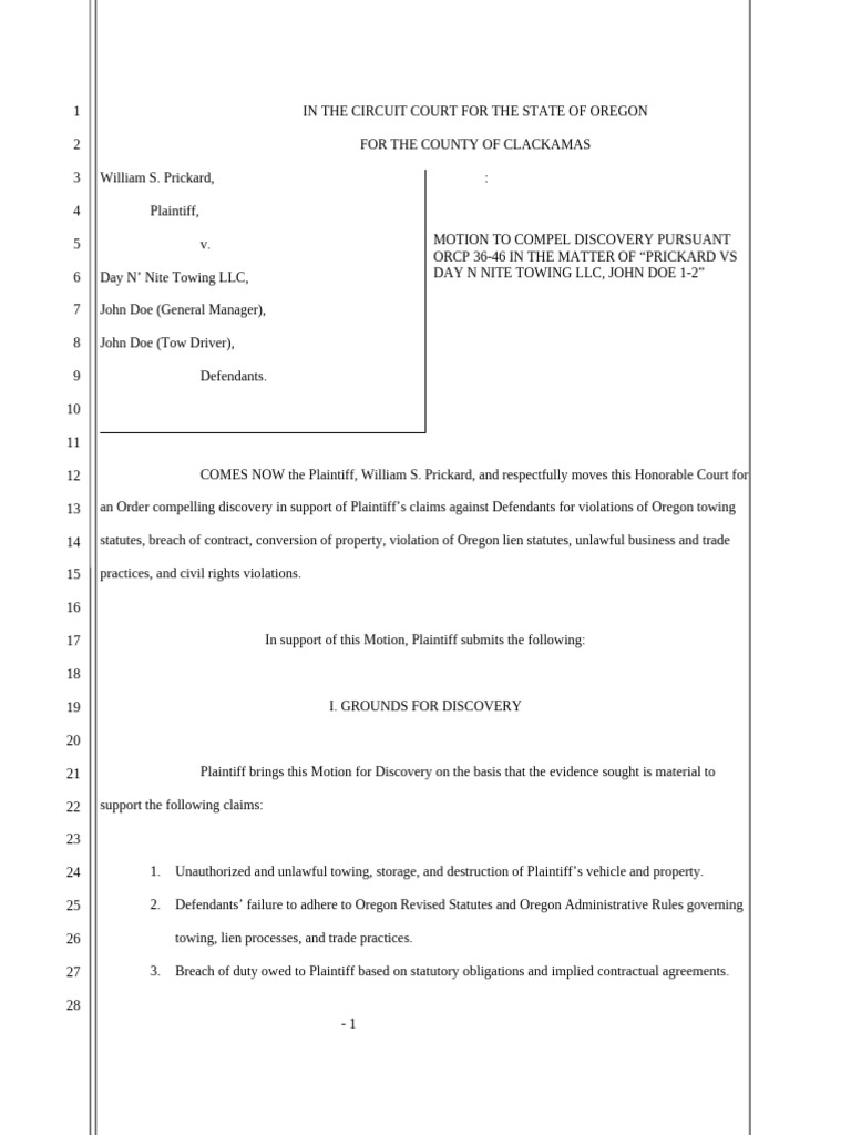07 - Motion For Discovery | PDF | Discovery (Law) | Interrogatories