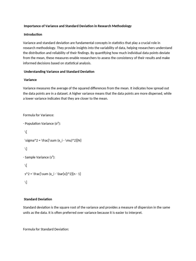 Role of Variance & Standard Deviation in Research | PDF | Variance ...