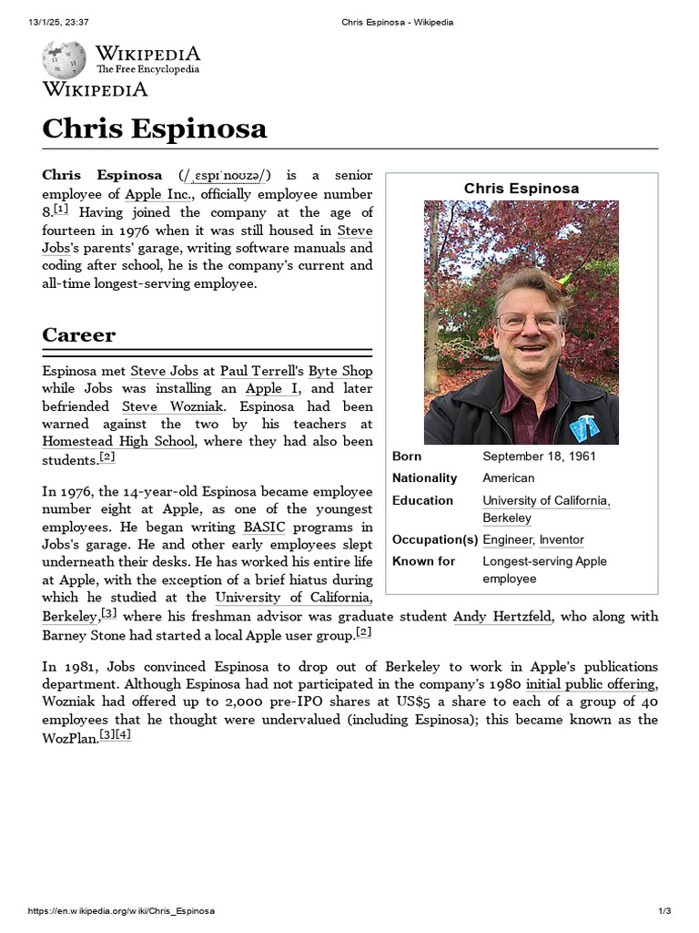Chris Espinosa - Wikipedia | PDF | Computing | Apple Inc. Software