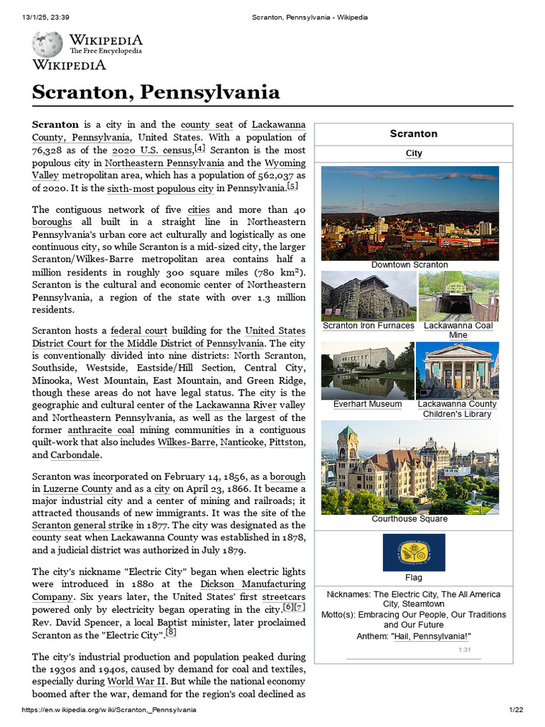 Scranton, Pennsylvania Wikipedia PDF Scranton