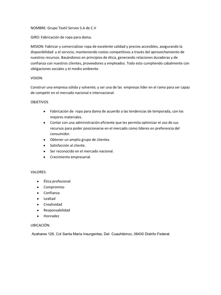 Mision, Vision, Objetivos Valores | | Mercado Business