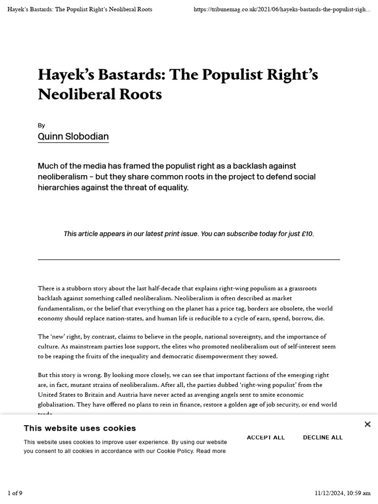 Hayek's Bastards: Neoliberalism & Populism | PDF | Neoliberalism ...