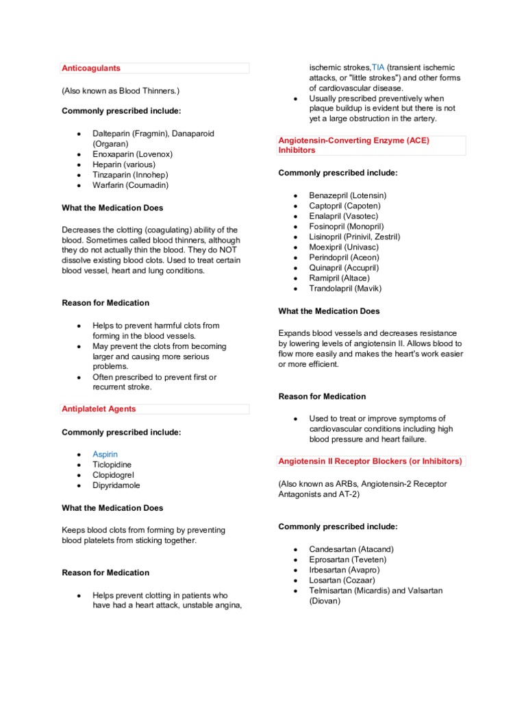 Blood Thinners and Cardiac Drugs Guide | PDF